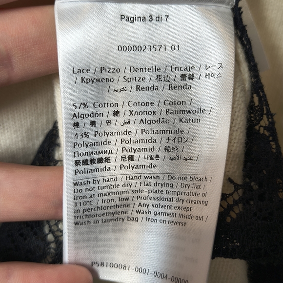 Valentino Beige Long Sleeve Top with Black Lace Wool + Cashmere Size L - Picture 13 of 13